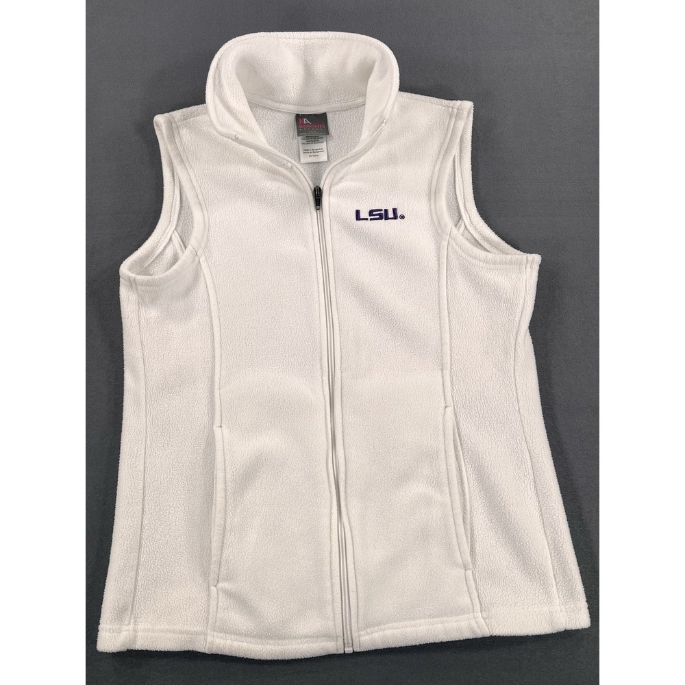 LSU Tigers Women's White Fleece Zip Up Vest Size M 8/10 Embroidered LSU Logo